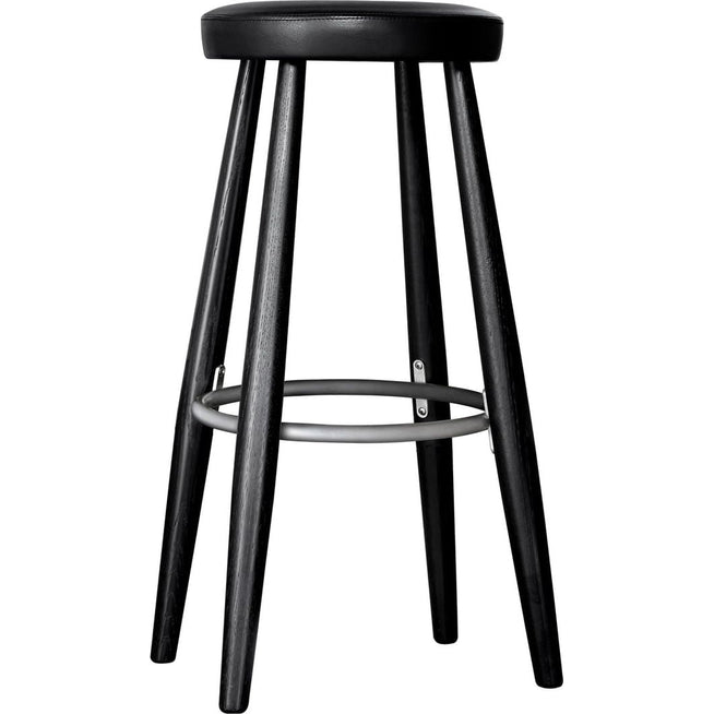 Photo of Carl Hansen - Ch58 Low Stool, Black Lacquered Oak, Leather Group A Loke - 7150 - Bar stools & Bar stools - Hans J. Wegner - Black - Leather/metal/wood