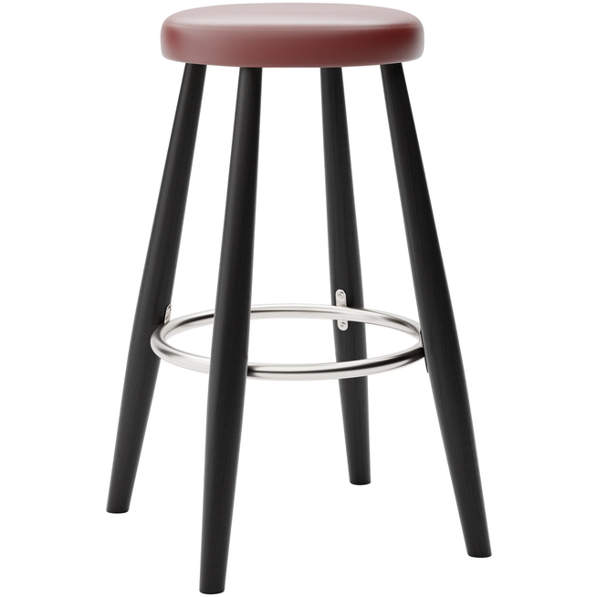 Photo of Carl Hansen - Ch58 Low Stool, Black Lacquered Oak, Leather Group B Thor - 332 - Bar stools & Bar stools - Hans J. Wegner - Black - Leather/metal/wood