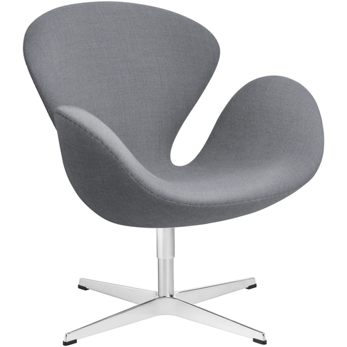 Photo of 3320 Swan Armchair, Light Grey Uni 1170 Christianshavn Fabric, Swivel Star Base - Swivel Armchairs - Arne Jacobsen - Grey - Metal/Foam/Wool