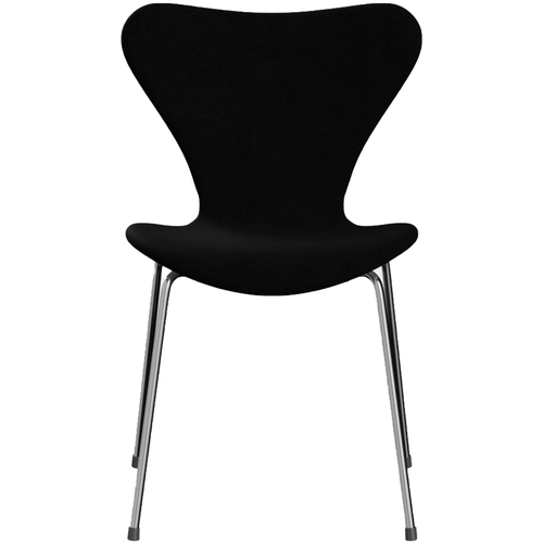 Photo of 3107 Sjuan - Fully upholstered, Fabric, Hallingdal 190 - Dining chairs - Arne Jacobsen - Black - Metal/wood/textile material