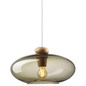 Photo of U3 Hiti Pendant with white cord Ø: 40 cm - Oak natural/smoked glass