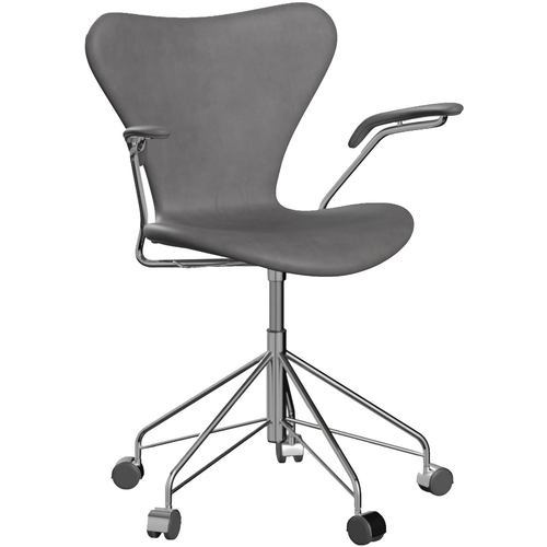 Photo of 3217 Sjuan - Upholstered, Leather, Embrace Concrete Grey - Desk chairs - Arne Jacobsen - Grey