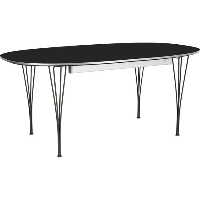 Photo of B619 Superellips Extendable, Laminate, Black, Black Powder Coating - Dining Table - Arne Jacobsen,Bruno Mathsson,Piet Hein - Black - Metal/Wood