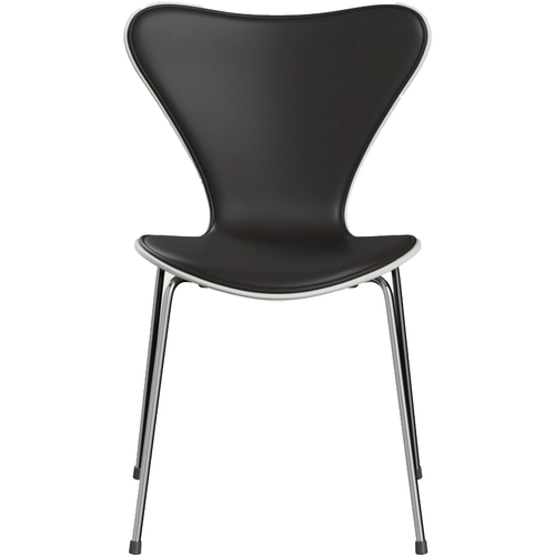 Photo of 3107 Sjuan - Front cover, White, Leather, Soft Black Brown - Dining chairs - Arne Jacobsen - Brown - Leather/metal/wood