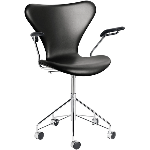 Photo of 3217 Sjuan - Full Upholstery, Leather, Essential Black - Desk Chairs - Arne Jacobsen - Black