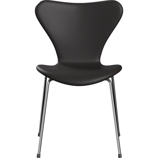 Photo of 3107 Sjuan - Fully upholstered, Leather, Soft Black Brown - Dining chairs - Arne Jacobsen - Brown - Leather/metal/wood