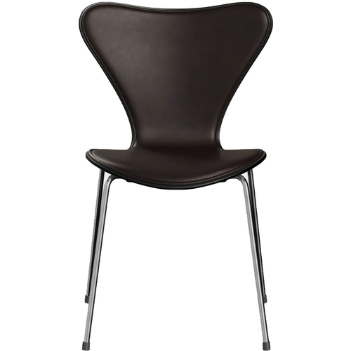 Photo of 3107 Sjuan - Front Cover, Black, Leather, Elegance Dark Brown - Dining Chairs - Arne Jacobsen - Brown - Leather/Metal/Wood