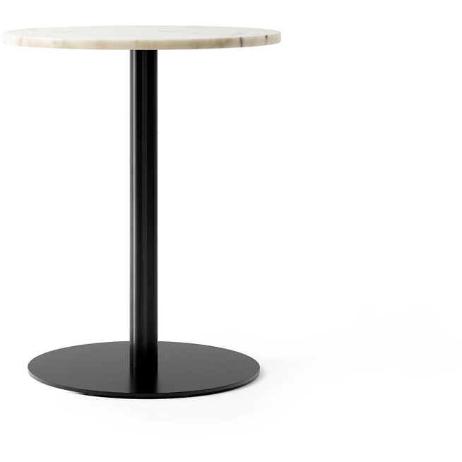 Photo of Harbour Column Dining Table Ø60off White Marble Tabletop With Black Base - Matbord - Norm Architects - Vit - Mdf/metall/sten