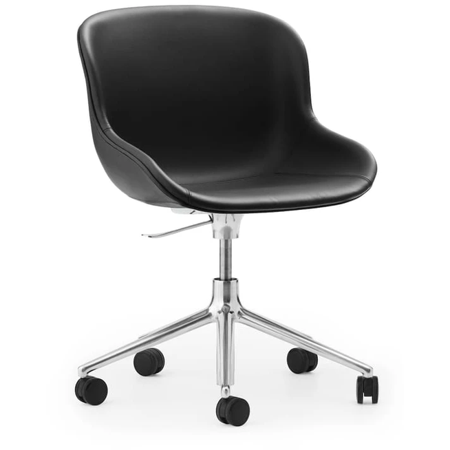 Photo of Hyg Stol Drejestel 5w Gaslift - Full Upholstery - Kontorstol - Seat: Ultra Leather Black / Frame: Aluminum - L: 72,5 X D: 72,5 X H: 78/92 X Sh: 38/52 Cm