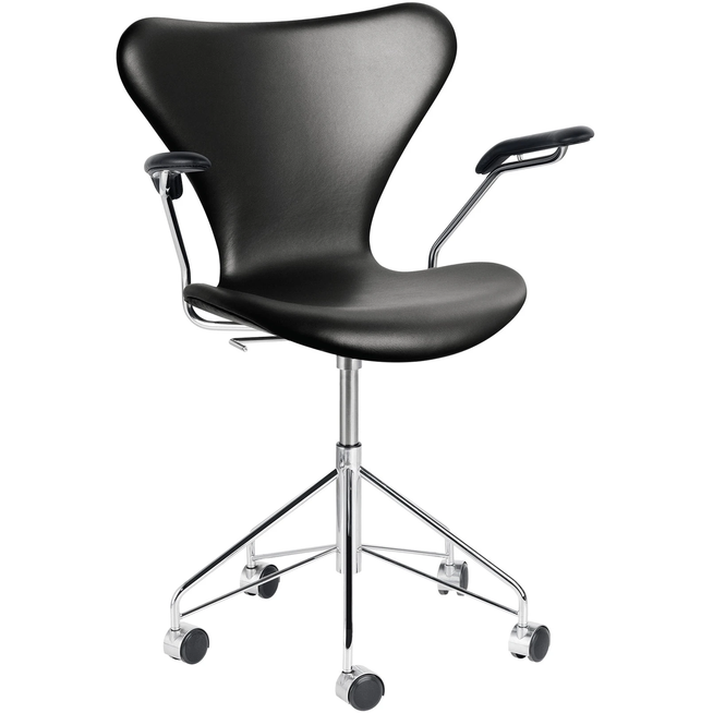 Photo of 3217 Sjuan - Full upholstery, Leather, Grace Black - Desk chairs - Arne Jacobsen - Black
