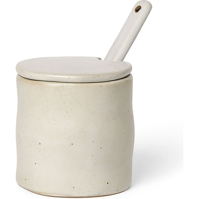 Photo of Flow Jar W. Spoon - Krukke - Off-white / Speckle - W7,5 X H8 X D8 Cm