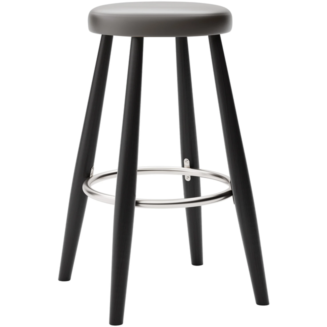 Photo of Carl Hansen - Ch58 Low Stool, Black Lacquered Oak, Leather Group B Thor - 377 - Bar stools & Bar stools - Hans J. Wegner - Black - Leather/metal/wood