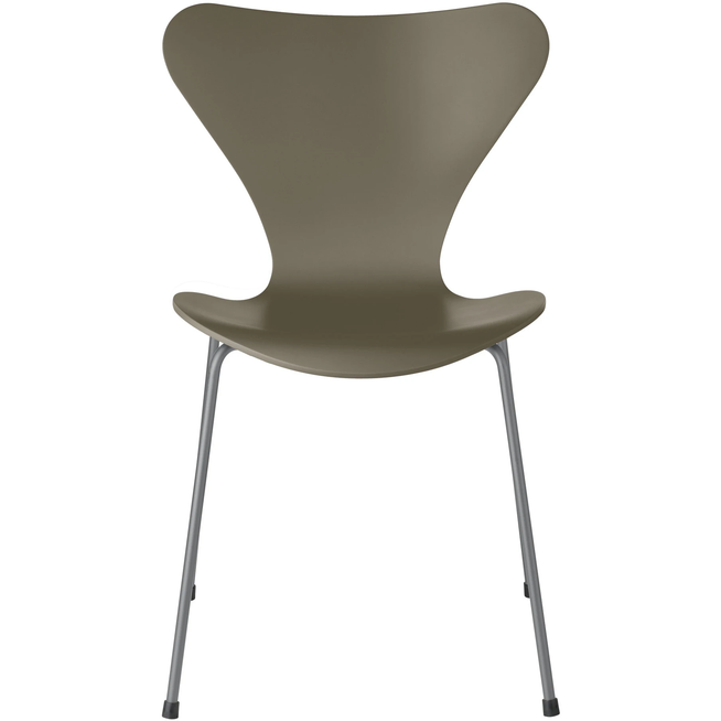Photo of Sjuan 3107 Olive Green Lacquered/silver Grey - Dining chairs - Arne Jacobsen - Green - Metal/wood