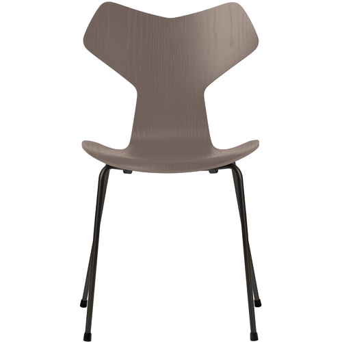 Photo of 3130 Grand Prix, Coloured Ash, Deep Clay, Underframe Black - Dining chairs - Arne Jacobsen - Beige, grey - Metal/wood