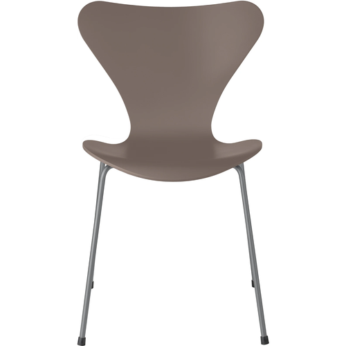 Photo of 3107 Sjuan, Lacquered, Deep Clay, Underframe Silver Grey - Dining chairs - Arne Jacobsen - Beige, grey - Metal/wood