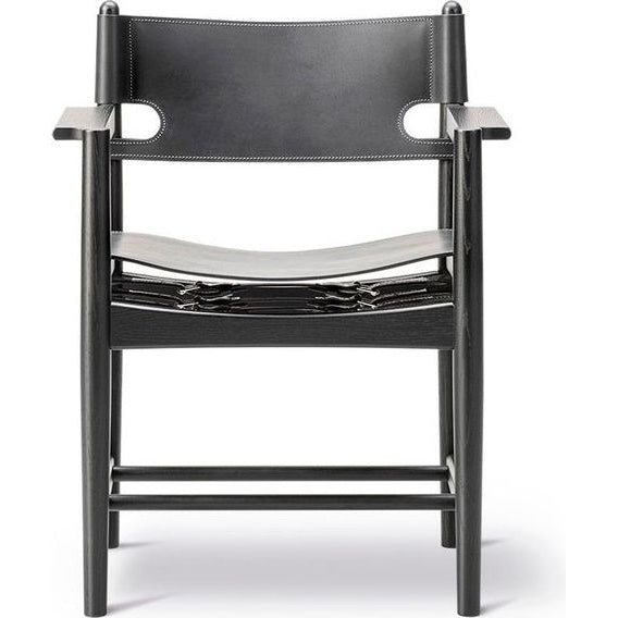Photo of Den Spanske Stol 3238 By Børge Mogensen - Spisebordsstol - Oiled Smoked Oak / Black Saddle Leather - W64,5 X D48 X H84,5 X Sh46 Cm
