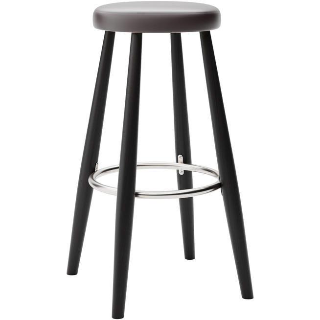 Photo of Carl Hansen - Ch56 High Stool, Black Lacquered Oak, Leather Group B Thor - 306 - Bar stools & Bar stools - Hans J. Wegner - Black - Leather/metal/wood