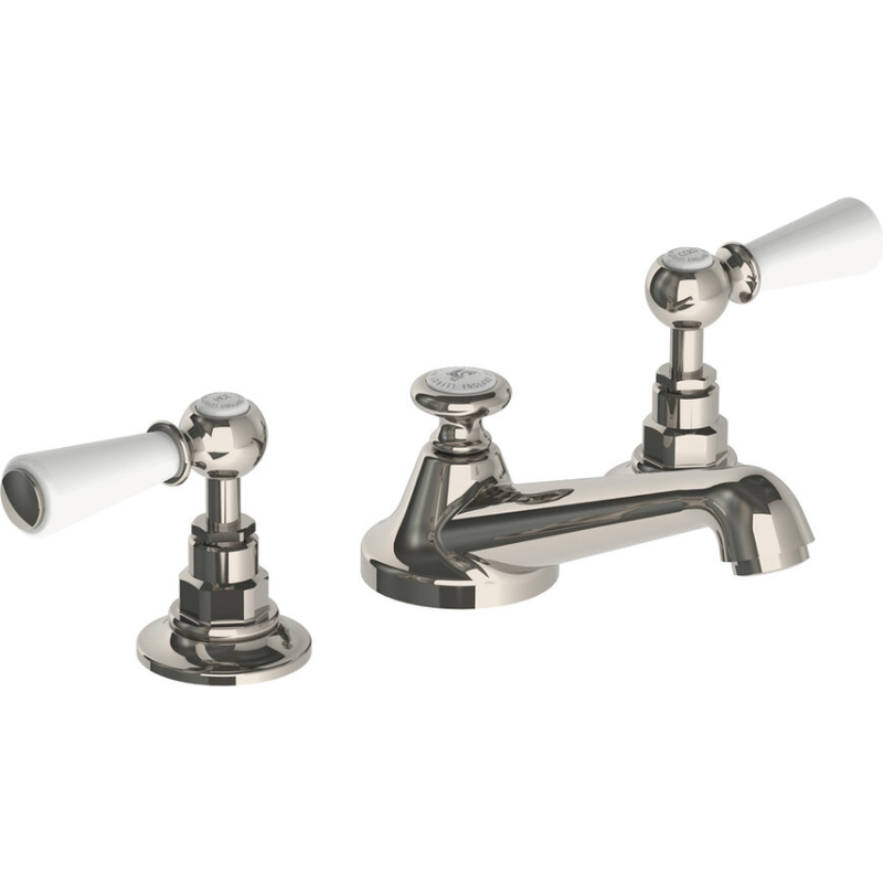Classic Basin Mixer with White Levers and Pop Up Waste