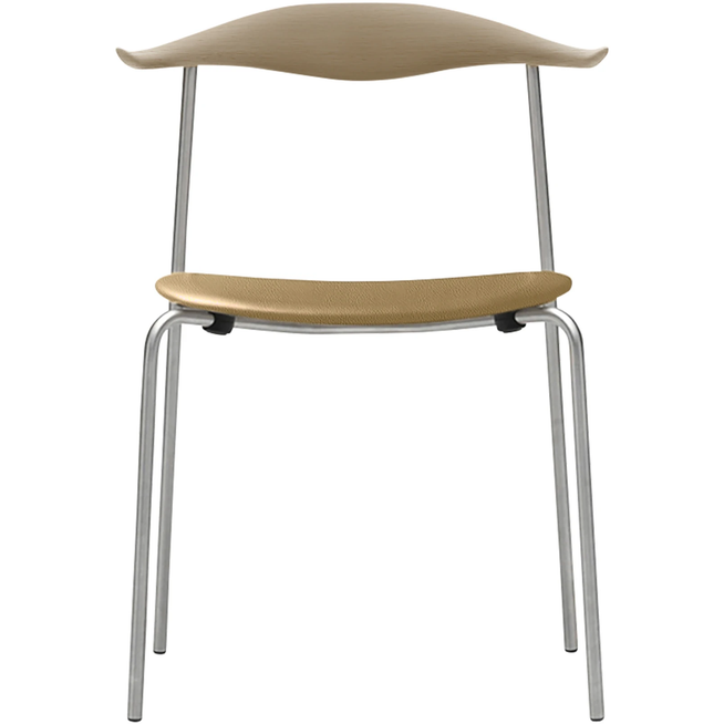 Photo of Carl Hansen - Ch88p - Upholstered seat, soaped oak, leather group B Thor - 325, stainless steel legs - dining chairs - Hans J. Wegner - Beige - metal/wood