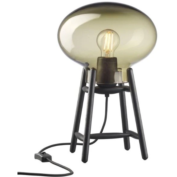 U4 Hiti Table Lamp with Black Cord H: 22.8 cm - Black Painted Oak/Smoked Glass