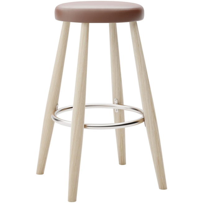Photo of Carl Hansen - Ch58 Low Stool, Soaped Oak, Leather Group C Sif - 92 - Bar stools & Bar stools - Hans J. Wegner - Wood - Leather/metal/wood