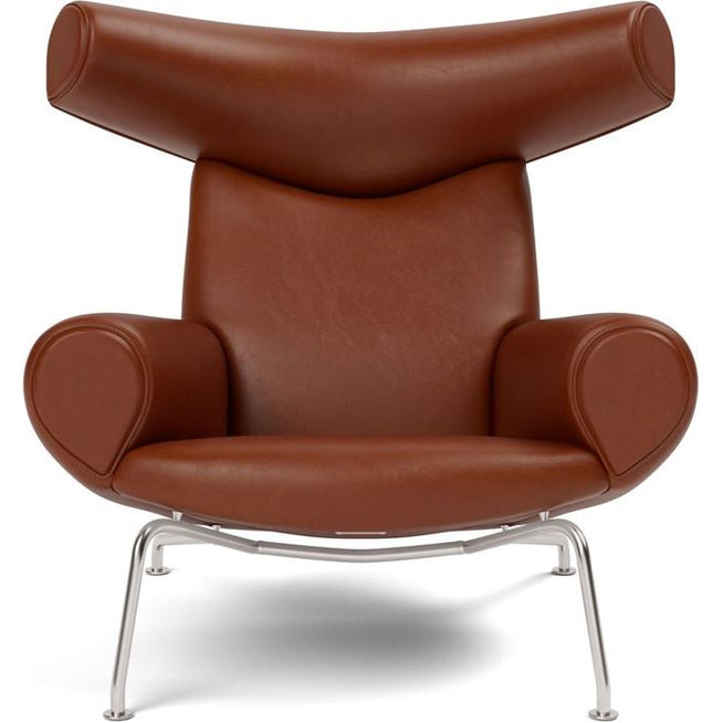 Photo of Wegner Ox Chair - Leather Cera 905 Russet Brown/Brushed Stainless Steel