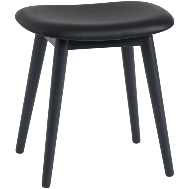 Photo of Fiber Stool, Wood Base, Silk Leather - Black/black - Stools - Iskos-berlin - Black - Wood/synthetic