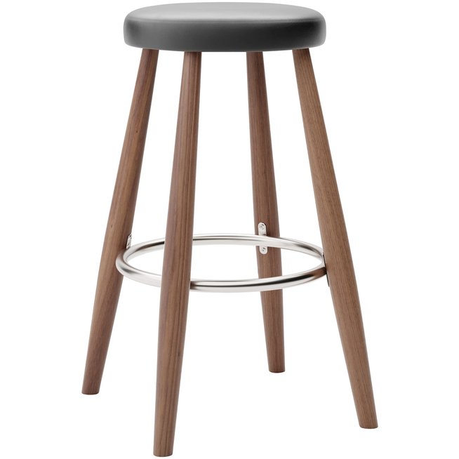 Photo of Carl Hansen - Ch58 Low Stool, Oiled Walnut, Leather Group C Sif - 98 - Bar stools & Bar stools - Hans J. Wegner - Wood - Leather/metal/wood