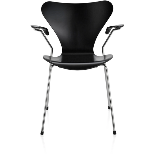 Photo of 3207 Sjuan, lacquered beech veneer, black - dining chairs - Arne Jacobsen - black - metal/wood