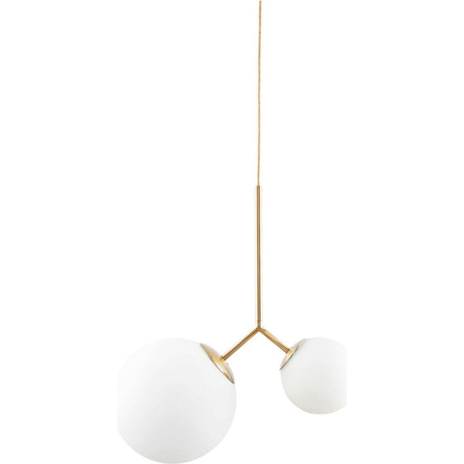 Photo of Two hanging lamp brass with two white glass shades