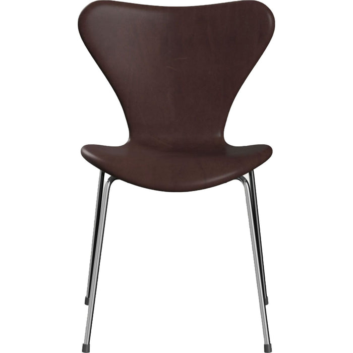 Photo of 3107 Sjuan - Fully upholstered, Leather, Embrace Chocolate - Dining chairs - Arne Jacobsen - Brown - Leather/metal/wood