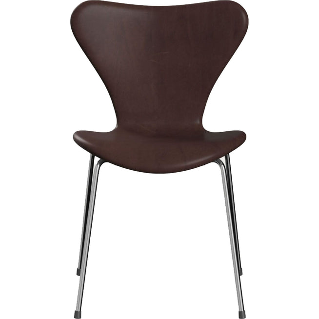 Photo of 3107 Sjuan - Fully upholstered, Leather, Embrace Chocolate - Dining chairs - Arne Jacobsen - Brown - Leather/metal/wood