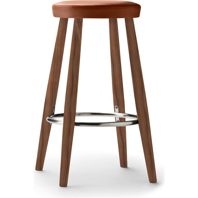 Photo of Carl Hansen - Ch58 Low Stool, Oiled Walnut, Leather Group B Thor - 307 - Bar stools & Bar stools - Hans J. Wegner - Wood - Leather/metal/wood