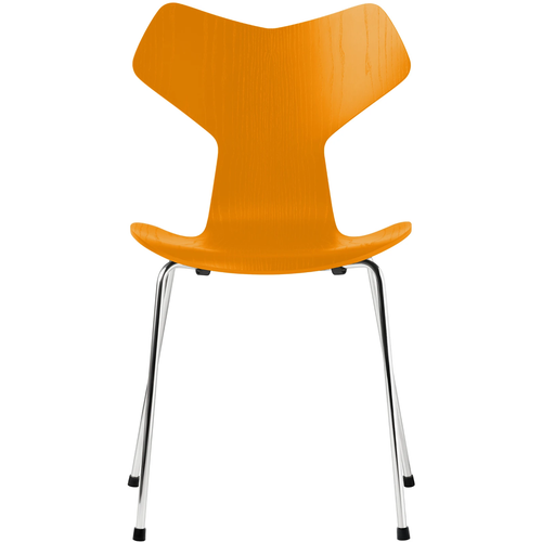 Photo of 3130 Grand Prix, Coloured Ash, Burnt Yellow, Underframe Chrome Steel - Dining chairs - Arne Jacobsen - Yellow - Metal/wood