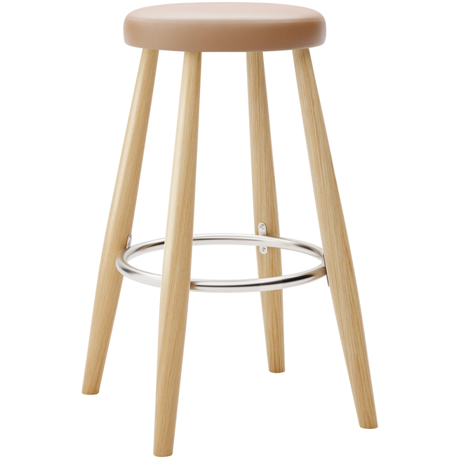 Photo of Carl Hansen - Ch58 Low Stool, Clear Lacquered Oak, Leather Group C Sif - 95 - Bar stools & Bar stools - Hans J. Wegner - Wood - Leather/metal/wood