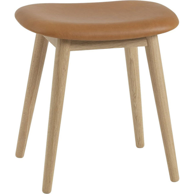 Photo of Fiber Stool, Wood Base, Silk Leather - Cognac/oak - Sittpallar - Iskos-berlin - Brun - Trä/plast