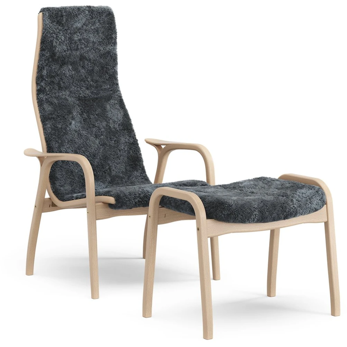 Photo of Lamino Armchair And Footstool Varnished Beech/sheepskin