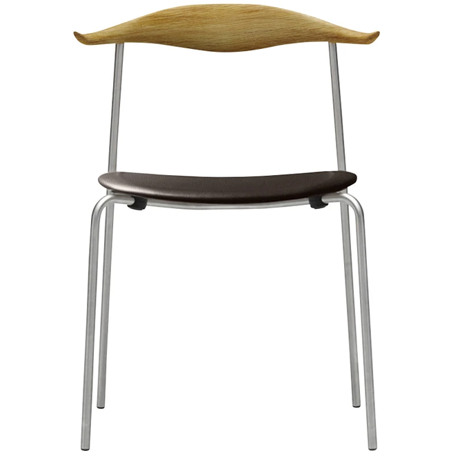 Photo of Carl Hansen - Ch88p - Upholstered seat, oiled oak, leather group B Thor - 306, stainless steel legs - dining chairs - Hans J. Wegner - brown - metal/wood