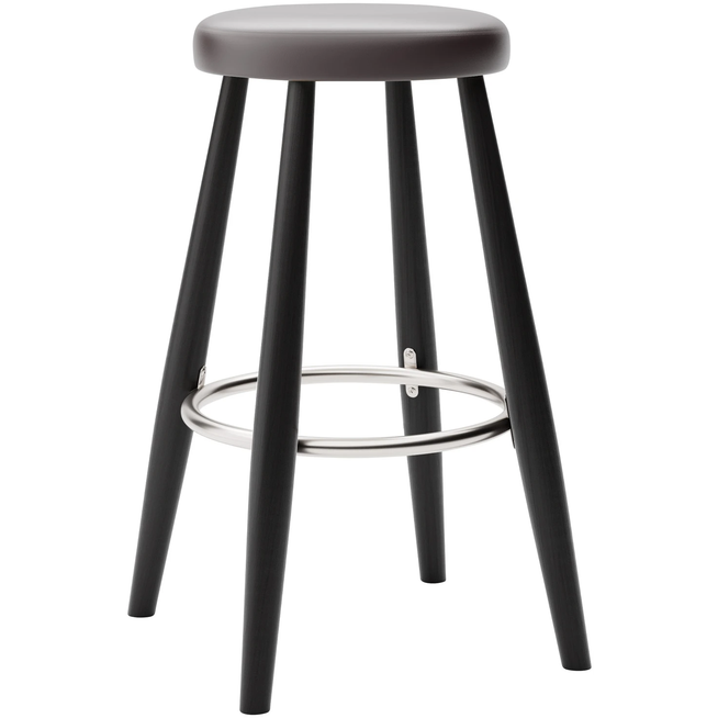 Photo of Carl Hansen - Ch58 Low Stool, Black Lacquered Oak, Leather Group B Thor - 306 - Bar stools & Bar stools - Hans J. Wegner - Black - Leather/metal/wood