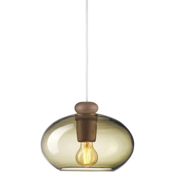 U2 Hiti Pendant with White Cord Ø: 26 cm - Walnut Natural/Smoked Glass