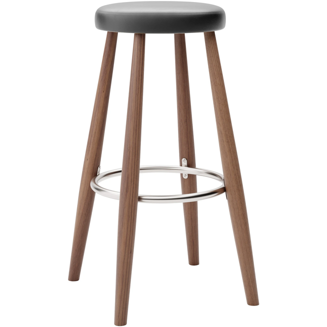 Photo of Carl Hansen - Ch56 High Stool, Oiled Walnut, Leather Group C Sif - 98 - Bar stools & Bar stools - Hans J. Wegner - Wood - Leather/metal/wood