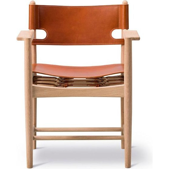 Photo of Den Spanske Stol 3238 By Børge Mogensen - Spisebordsstol - Oiled Smoked Oak / Black Saddle Leather - W64,5 X D48 X H84,5 X Sh46 Cm