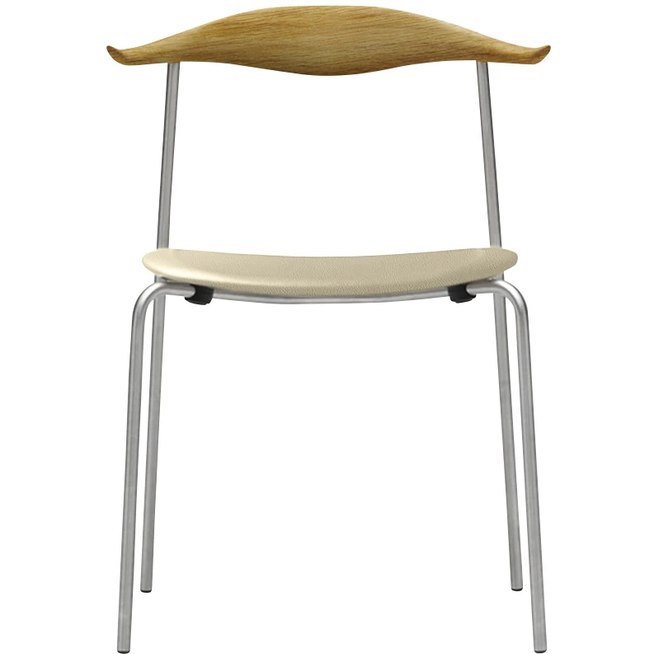 Photo of Carl Hansen - Ch88p - Upholstered seat, oiled oak, leather group B Thor - 300, stainless steel legs - dining chairs - Hans J. Wegner - White - Metal/wood