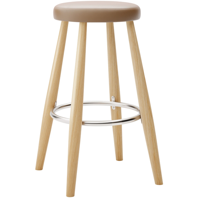 Photo of Carl Hansen - Ch58 Low Stool, Clear Lacquered Oak, Leather Group C Sif - 91 - Bar stools & Bar stools - Hans J. Wegner - Wood - Leather/metal/wood