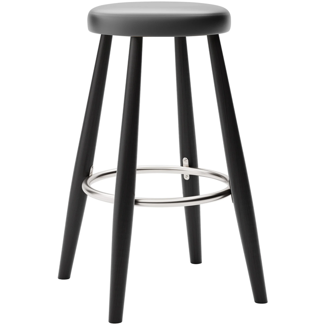 Photo of Carl Hansen - Ch58 Low Stool, Black Lacquered Oak, Leather Group B Thor - 301 - Bar stools & Bar stools - Hans J. Wegner - Black - Leather/metal/wood