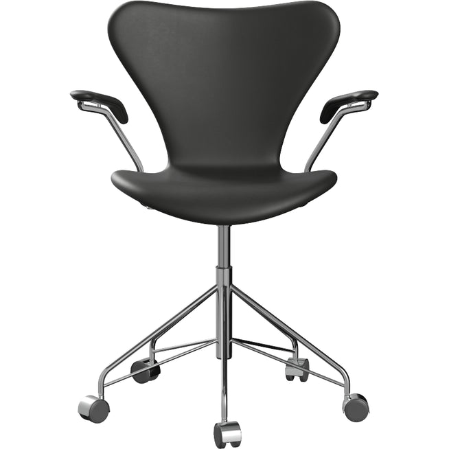 Photo of Sjuan 3217 Upholstered Office Chair Soft Wheels Essential Black Leather-chrome