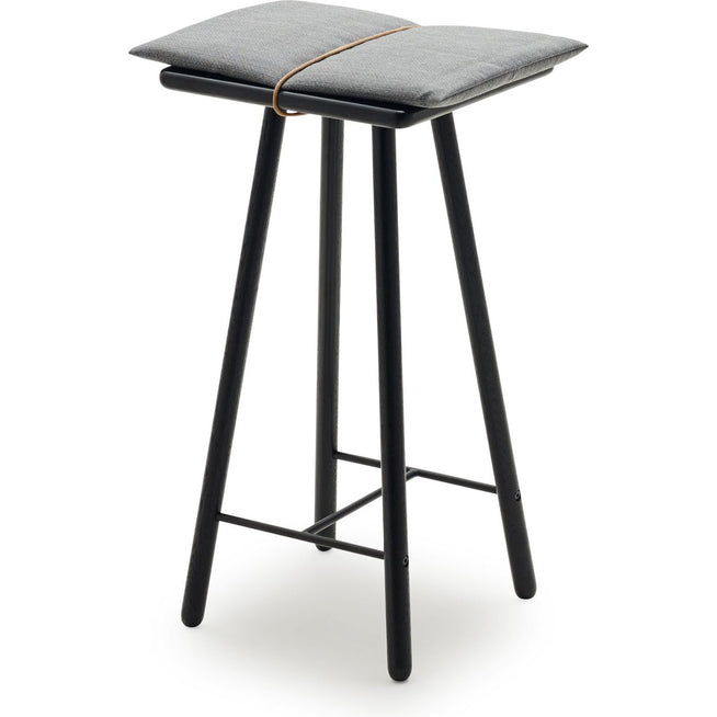Photo of Georg Bar Stool Black Lacquered Seat Height 66 cm - Bar Stools & Bar Stools - Christina Liljenberg Halstrøm - Black - Leather/Wood/Wool