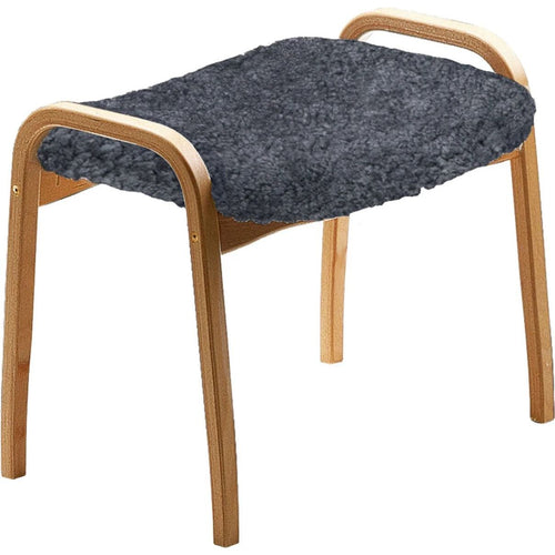 Photo of Lamino Stool, Oak, Sheepskin Charcoal - Footstools - Yngve Ekström - Grey - Wood/textile/wool