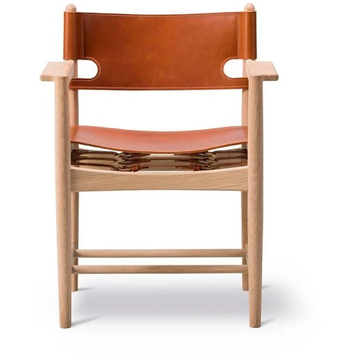 Photo of Den Spanske Stol 3238 By Børge Mogensen - Spisebordsstol - Oiled Smoked Oak / Black Saddle Leather - W64,5 X D48 X H84,5 X Sh46 Cm