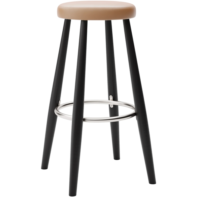 Photo of Carl Hansen - Ch56 High Stool, Black Lacquered Oak, Leather Group C Sif - 95 - Bar stools & Bar stools - Hans J. Wegner - Black - Leather/metal/wood